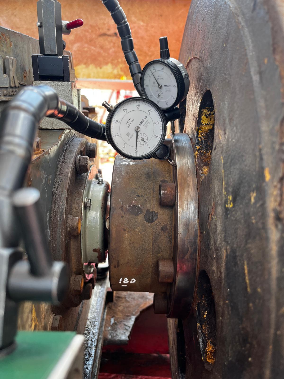 Mitutoyo dial indicators measuring flange and coupling runout